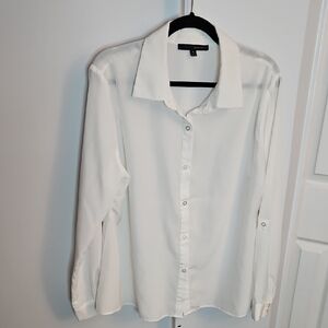 HARVE BENARD White Button Down Shirt Size XL 100% Polyester